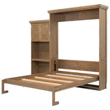 Merax Queen Size Murphy Bed with Storage, Solid Wood Hidden Wall Bed Frame with Cabinets, Farmhouse Murphy Bed Fame, Can Be Folded into a Cabinet, No Box Spring Needed, Wood Color Merax