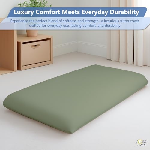 Cottington Lane Traditional Japanese Shikibuton Futon Cover, King Size Premium Cotton Zippered Floor Mattress Slipcover, Soft Durable, Ideal for Dorm Rooms, Guest Rooms, Sage Cottington Lane