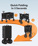 Wagons Carts Foldable, Collapsible Foldable Wagon 330lbs Capacity, Large Capacity Foldable Wagon with All-Terrain Wheels,Heavy Duty Utility Wagon Cart with Brakes for Beach Camping Shopping Sports Raynesys
