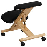 EMMA + OLIVER Mobile Wooden Ergonomic Kneeling Office Chair in Black Fabric EMMA + OLIVER