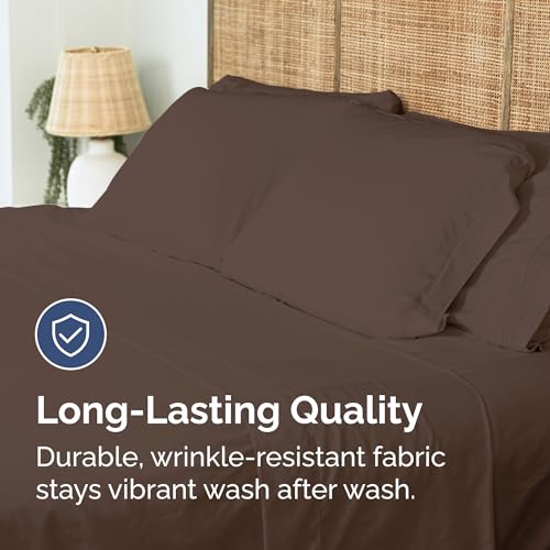 Queen Size Flat Sheet - Hotel Quality Top Flat Bed Sheet Only - Ultra-Soft, Comfy Breathable & Cooling - Fade & Wrinkle Free - Easy-Care, Stain & Shrink Resistant Bedding - Easy-Fit & Oeko-Tex - Brown CGK Unlimited