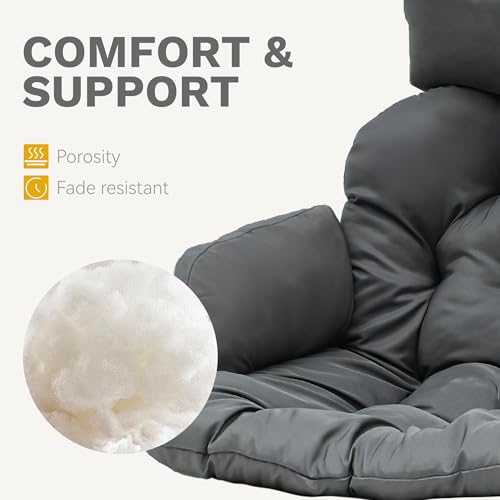 DWVO Egg Chair with Stand, Hanging Outdoor Rattan Wicker Patio Hammock Indoor Egg Chair with Cushion, Hanging Swing Chair 300lbs for Porch, Garden, Bedroom, Balcony, Gray DWVO