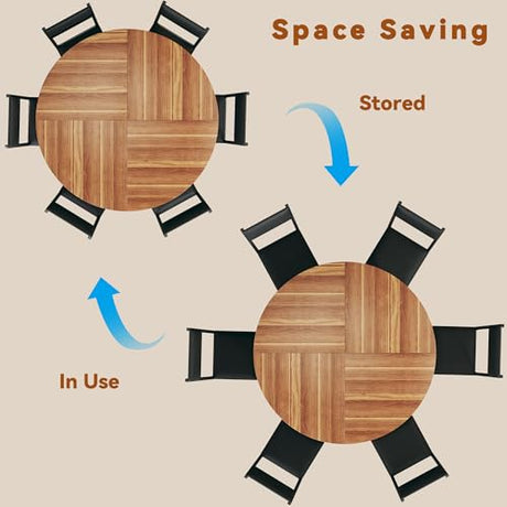 HUAHUU Round Dining Table Set for 6, 7-Piece Kitchen Table and Chairs for 6, 47'' Round Dining Room Table Set with 6 Chairs, Space Saving Dining Table with Wood Base for Kitchen, Living Room, Brown HUAHUU