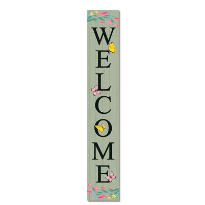 Ymaotrade Welcome Spring & Summer Flowers & Butterflies Porch Board Welcome Sign and Porch Leaner for Front Door Porch Deck Patio or Wall Farmhouse Rustic Vertical Porch and Yard Decor 8”x48”