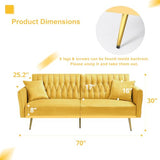 ACMEASE 70” Velvet Futon Sofa Bed w/Adjustable Armrests & 2 Pillows, Convertible Futon Couch w/Adjustable Backrests, Modern Sleeper Bed for Living Room, Bedroom, Yellow ACMEASE