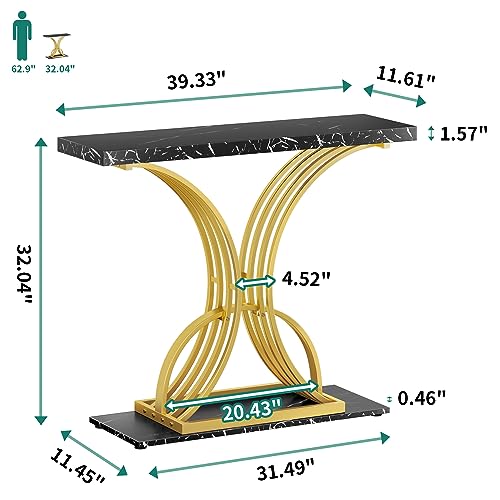 YITAHOME Gold Console Table, Modern Sofa Table for Living Room, Hallway, 40 inch Narrow Entryway Table, Faux Marble Black YITAHOME