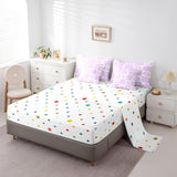 Feelyou Cute Flowers Checked Comforter Set Full 7 PCS Purple White Plaid Bedding Set for Kids Boys Girls Geometric Bed in a Bag with Comforter, Sheets, Pillowcases, Cushion Covers Bedroom Decor Feelyou