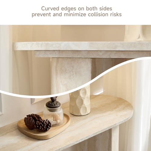 LKTART 55" MDF Console Table for Entryway, Narrow Entryway Table with Faux Mars Marble Pattern, Couch Table Behind Sofa with Curved Legs for Living Room Hallway Foyer LKTART