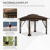 Outsunny 12' x 12' Pop Up Canopy Tent with Netting and Carry Bag, Instant Sun Shelter with 137 sq.ft Shade, Tents for Parties, Height Adjustable, for Outdoor, Garden, Patio, Dark Brown Outsunny