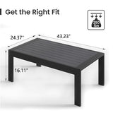 All-Weather Aluminum Outdoor Coffee Table, Modern Coffee Table for Outside, Rectangle Patio Coffee Table for Balcony Garden, Black Kiss the Water