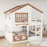 Harper & Bright Designs Full Over Full House Bunk Bed with Window and Roof, Solid Wood Low Bunk Beds with Bookshelf, Ladder and Guardrail, Space Saving for Boys and Girls, Beige & Natural Harper & Bright Designs