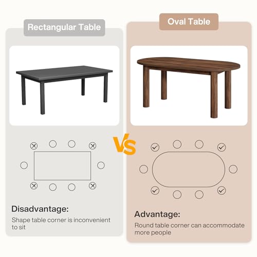 Tribesigns 63" Oval Dining Table for 6, Walnut Wooden Kitchen Table with Arc-Shaped Edge Top for Dinner Room, Living Room, Easy Assembly (Only Table) Tribesigns