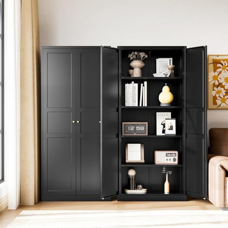 Letaya Black Storage Cabinet with Adjustable Shelves-Metal Home Kitchen Pantry Cabinets with Doors,Organization Locker for Cupboard/Bedroom/Dining/Living/Bathroom/Office/Garage Room Letaya