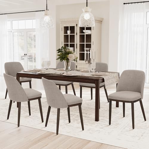 COLAMY Upholstered Dining Chairs Set of 6, Modern Kitchen Chairs with Back, Fabric Side Dining Room Chairs with Wood Legs for Kitchen Dining Room Restaurant, Camel COLAMY