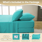 CozySmile Breathable Cooling Full Sheet Set - Hotel Luxury 4 Piece Deep Pocket Sheets for Full Size Bed, Fits 16" Mattress, Easy Care Wrinkle Free Bedding Sheet and Pillowcase Set, Turquoise CozySmile