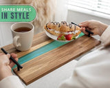 Visually Stunning Celeste Blue Resin + Acacia Wood Serving Board with Handles - 16x19 Serving Tray for Food, Breakfast in Bed, Coffee Table, Decor, Skincare Organization, Snacks, Patio, BBQ, Lap Tray Comfify