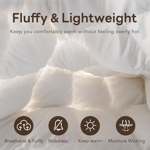 Goose Feather Down Fiber Comforters Oversized King Size, Extra Fluffy White Duvet Insert, Ultra-Soft, Breathable, Noiseless, All Season Hotel Luxury Bedding Comforters 120"x98" DOWNFORT