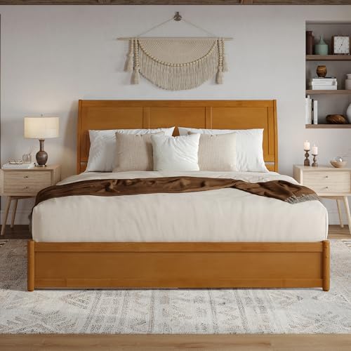 AFI, Andorra King Platform Bed with Panel Footboard & Twin XL Trundle, Light Toffee AFI