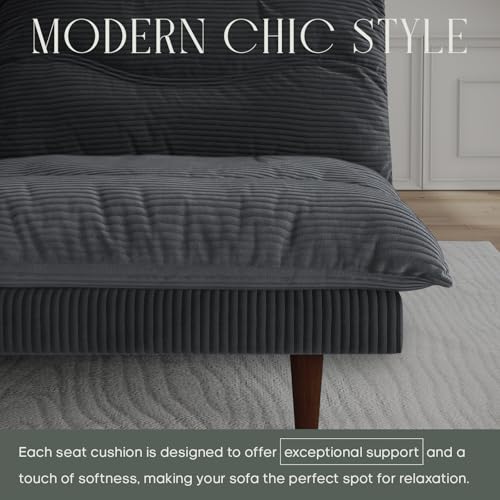DreamDashio Futon Sofa Bed, 69 inch Futon Couch with Adjustable Backrest, Corduroy Convertible Sleeper Sofa Bed, Folding Sleeper Recliner for Apartment, Living Room, Office, Grey DreamDashio