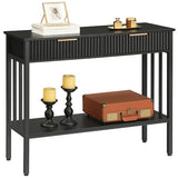 MAHANCRIS Console Table, Narrow Long Entry Table with Storage Shelf, 2-Tier Fluted Entryway Table with 2 Drawers, for Entryway, Living Room, Foyer, Hallway, Office, Black CTHB5101 MAHANCRIS