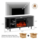 BREEZEHEAT 65'' Mid Century Modern Fluted TV Stand with 23" Fireplace, Curved Fireplace Entertainment Center for TVs Up to 75 Inches, Black Media Console Cabinet for Living Room BREEZEHEAT