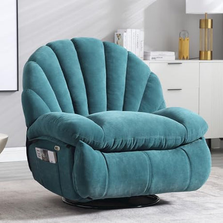 HOMYEDAMIC Power Recliner Chair Swivel, Comfortable Soft Fabric Shell Shape with Storage 360 Swivel Electric Big Tall Single Reclining Sofa for Adults Living Room Bedroom(Green) HOMYEDAMIC