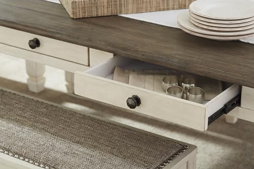 Signature Design by Ashley Bolanburg Farmhouse Rectangular Dining Table, 3 Drawers On Each Side, Seats 6, Wood, 71.88" W x 39.88" D x 31.13" H, Whitewash Signature Design by Ashley