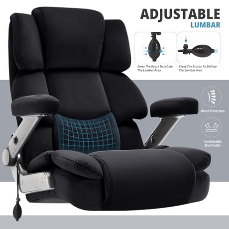 Fabric Big and Tall Office Chair 700lbs-High Back Executive Cloth Computer Chair with Adjustable Lumbar Support 3D Flip Arms Plus Size Rubber Wheels-Extra Wide Large Desk Chairs, Heavy Duty Metal Base VUZI