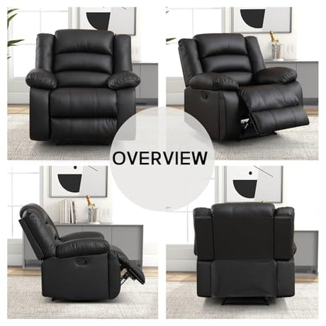 EBELLO Manual Recliner Chair, Faux Leather Reclining Chair with Hidden Cup Holders, Overstuffed Armrests and Back, Manual Single Sofa for Adult, Black EBELLO