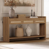 SICOTAS 60" Rattan Console Table for Entryway - Farmhouse Entry Table Sofa Table with 3 Drawers, Narrow TV Console Table with Storage for Living Room, Hallway, Couch, Foyer SICOTAS