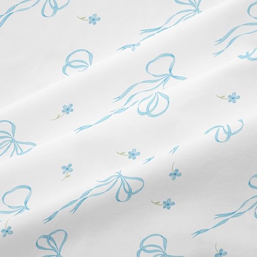 Bildenly Comforter Set Full Size White - Light Blue Bow Quilt Bedding Set 3 Pieces, Comforter Set Full, Soft & Lightweight Comforter(79‘’ x 90‘’) for Girl All Season & 2 Pillow Cases(30‘’x20‘’) Bildenly