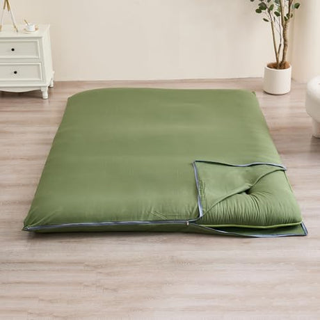 Zelladorra Futon Mattress Cover, Zippered Japanese Floor Mattress Cover, Machine Washable (Green, Twin) Zelladorra