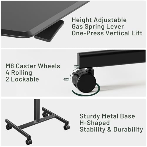 SageNest Adjustable Mobile Standing Desk, Rolling Sit-Stand Laptop Desk with Locking Wheels, Compact Portable Computer Table for Home Office or Dorm, Black SageNest