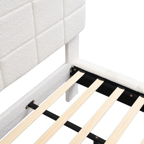 Christopher Knight Home Borden Floating Bed Frame King Size with Lights, Boucle King Size Platform Bed Frame with Headboard, Modern Floating King Bed Frame, No Box Spring Needed, Easy Assembly, White Christopher Knight Home