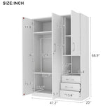 EMKK Wood Wardrobe Closet with 2 Doors and Drawers,Bedroom Freestanding Armoire Storage Cabinet w/Shelves and 3 Drawers,WoodenWardrobe Combination for Hanging Clothes EMKK
