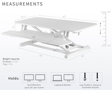 VIVO 42 inch Desk Converter, K Series, Height Adjustable Sit to Stand Riser, Dual Monitor and Laptop Workstation with Wide Keyboard Tray, White, DESK-V042KW VIVO