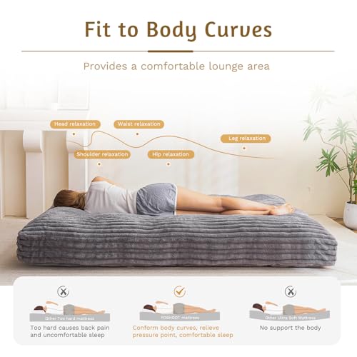 YOSHOOT 6 Inches Futon Mattress Full Size, Thick Futons Sofa Bed Couch, Floor Mattress for Adults, Shredded Foam Filling(Frame Not Included), Medium Firm, Grey YOSHOOT