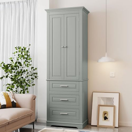 62.2" Wide Storage Cabinet Pantry Cupboard with Doors and Drawers for Home Kitchen, Bathroom and Living Room, Adjustable Shelf, White Merax