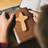 KOMI 4" Olive Wood Healing Comfort Hand Cross With Pouch - Wooden Holding Pocket Prayer Cross - Perfect Baptism or First Communion Gift Christian Gifts KOMI