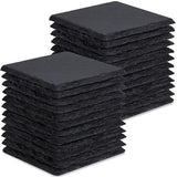 24 Pieces Slate Drink Coasters, GOH DODD 4 Inch Black Coasters Stone Coaster Set, Laser Engraving Blanks with Anti-Scratch Bottom for Home Office Kitchen Housewarming Gifts Wedding Party, Square GOH DODD