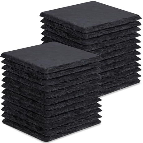 24 Pieces Slate Drink Coasters, GOH DODD 4 Inch Black Coasters Stone Coaster Set, Laser Engraving Blanks with Anti-Scratch Bottom for Home Office Kitchen Housewarming Gifts Wedding Party, Square GOH DODD