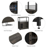 IDEALHOUSE 3-Tier Wine Bar Cabinet with Detachable Wine Rack and Storage Space, Buffet Cabinet with Glass Holder and Mesh Door, for Kitchen, Living Room and Bar (Dark Wood) IDEALHOUSE