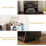 Rresyet 22.1" Record Player Stand with Charging Station & LED Lights,4-Tier Vinyl Record Storage with Wheel & Open Divided Shelves, Record Cabinet for Music Room, Living Room Rresyet