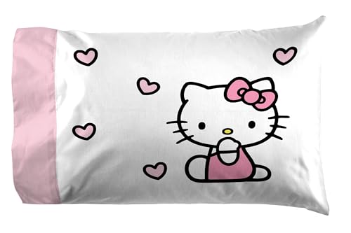 Jay Franco Sheet Set with Fitted, Flat Sheets & Pillow Cover - Ultra-Soft Bedding with Pillowcase for Room Decor, Multi - Hello Kitty, 3 Piece Twin Jay Franco