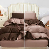 PURE ERA Jersey Knit Duvet Cover Set 100% T-Shirt Cotton Super Soft Comfy 3pc Bedding Set with Zipper Closure (Petal Pink/Dark Brown, Queen, 90"X90") PURE ERA