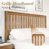 AMERLIFE King Size Wood Bed Frame, Mid-Century Wooden Platform Bed with Grille Headboard, Wood Slat System/No Box Spring Needed/Noise Free, Natural AMERLIFE