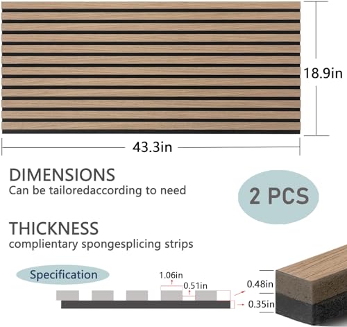 Acoustic Wood Veneer Slat Panels for Interior Wall and Ceilings Décor | 3D Seamless Spliced Wood Wall Panels | Sound Absorbing Decorative Panels | Luxury Real Wood | Natural Walnut x 2 Pack eazart