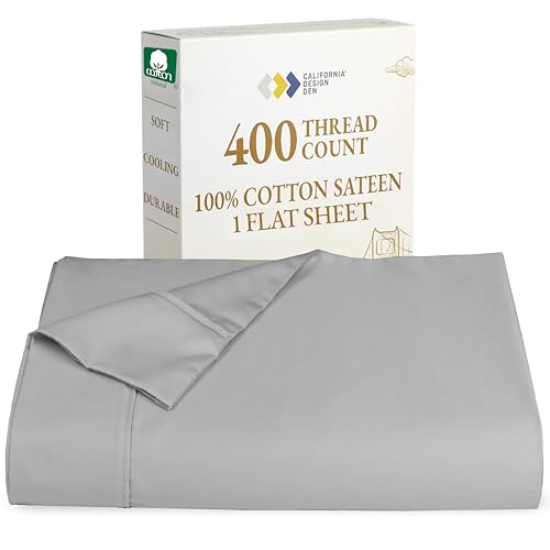 California Design Den King Size Flat Sheet, 400 Thread Count 100% Cotton Sheet, Sateen, Bed Sheets, Top Sheets, Single King Flat Sheet Only (Light Grey) California Design Den