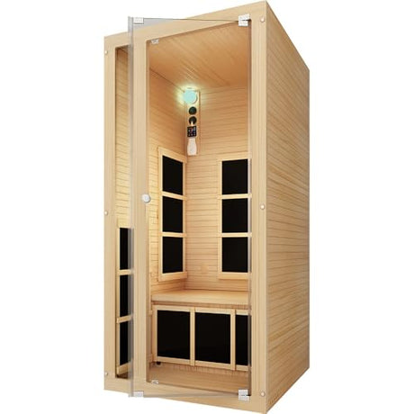 JNH Lifestyles Joyous 1- to 2-Person Low EMF Far Infrared Sauna with Color Light Therapy | Personal Indoor Dry Heat Sauna for Home & Gym – Made from Canadian Hemlock JNH Lifestyles