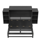 KEIKI Full Size Murphy Bed Chest, Folding Cabinet Wall Bed Frame with Storage Drawers & Shelves, Space Saving Hideaway Cabinets Beds Frames for Apartment Bedroom Guest Room, Wood Slat Support, Gray KEIKI